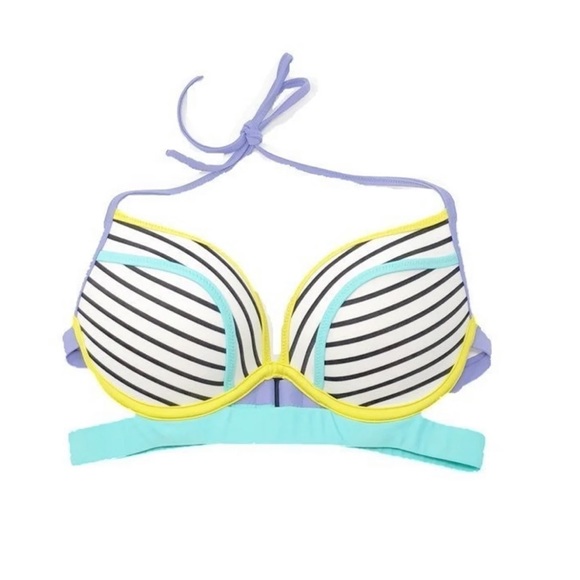 💝💥Victoria’s Secret Push Up Strappy Stripe Bikini Top 32C - Picture 2 of 10